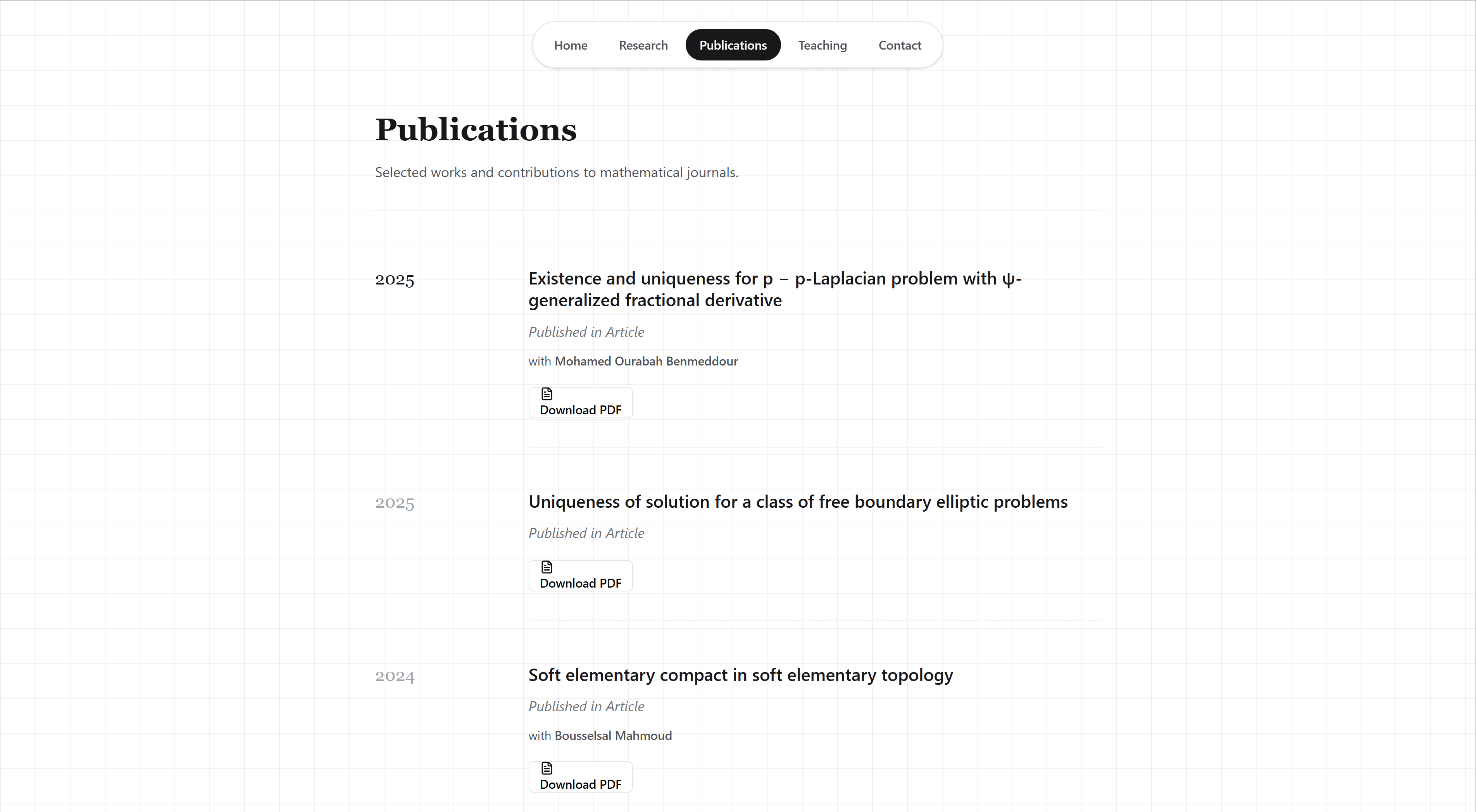 Publications page from the Saadi starter.