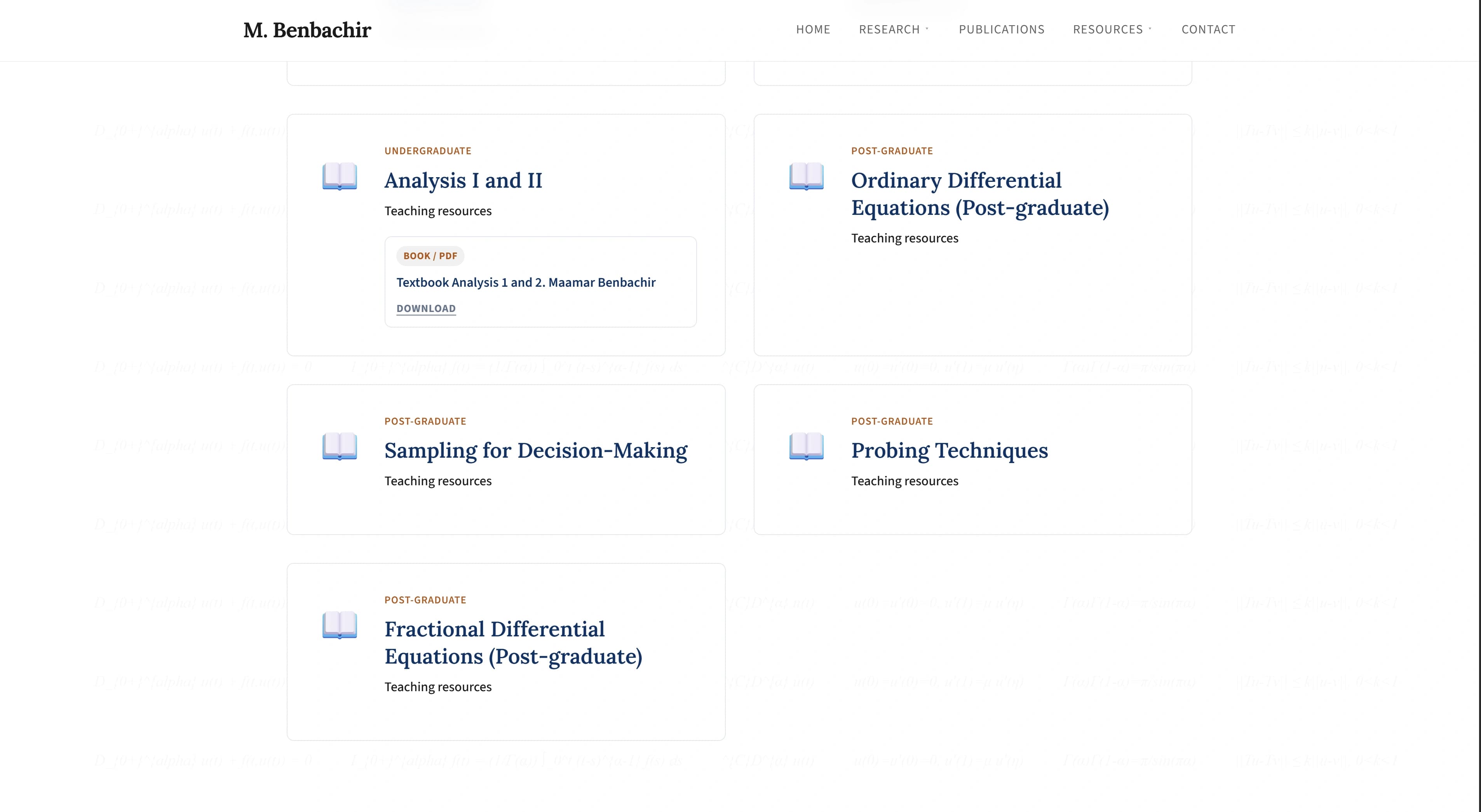 Teaching section listing modules and educational content.